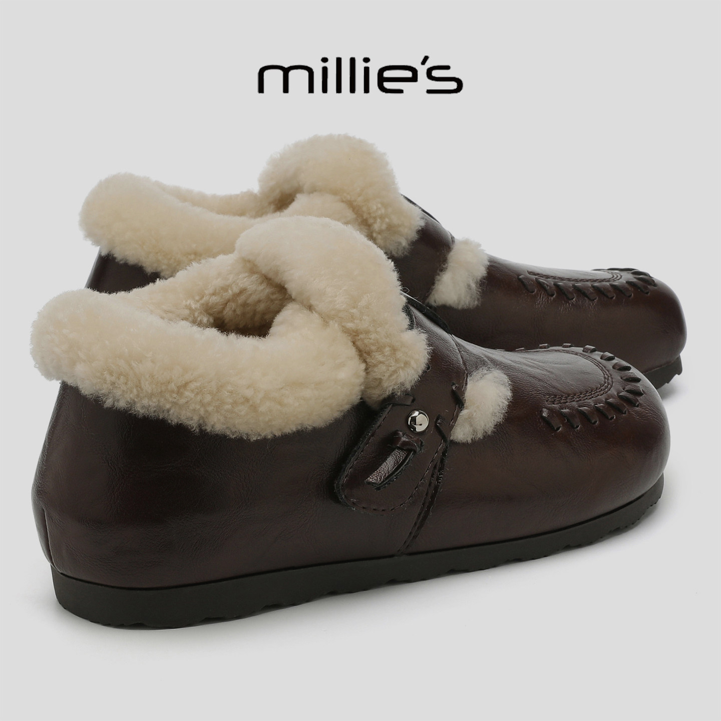 MILLIE'S/妙丽2025新款加绒保暖乐福鞋复古舒适平底休闲毛毛鞋女,女鞋,德训鞋,淘宝优惠券,粉丝福利购,淘宝优惠卷
