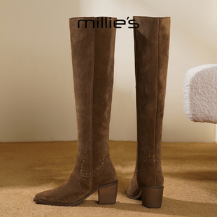欧美风尖头磨砂皮面简约高筒靴舒适高级瘦瘦靴 妙丽新款 MILLIE