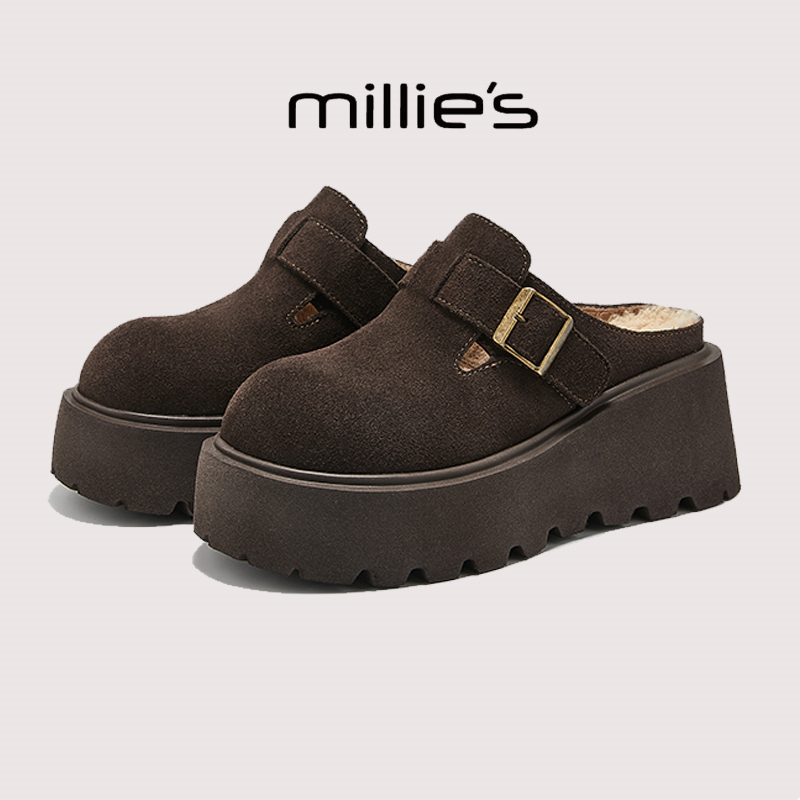 顺丰包邮圆头厚底羊羔绒穆勒鞋