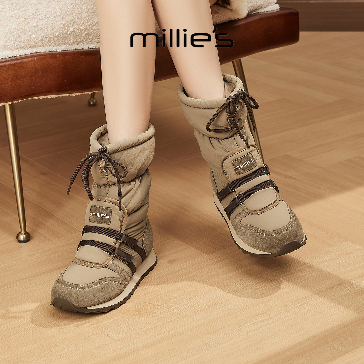 MILLIE'S/妙丽真皮厚底弹力靴