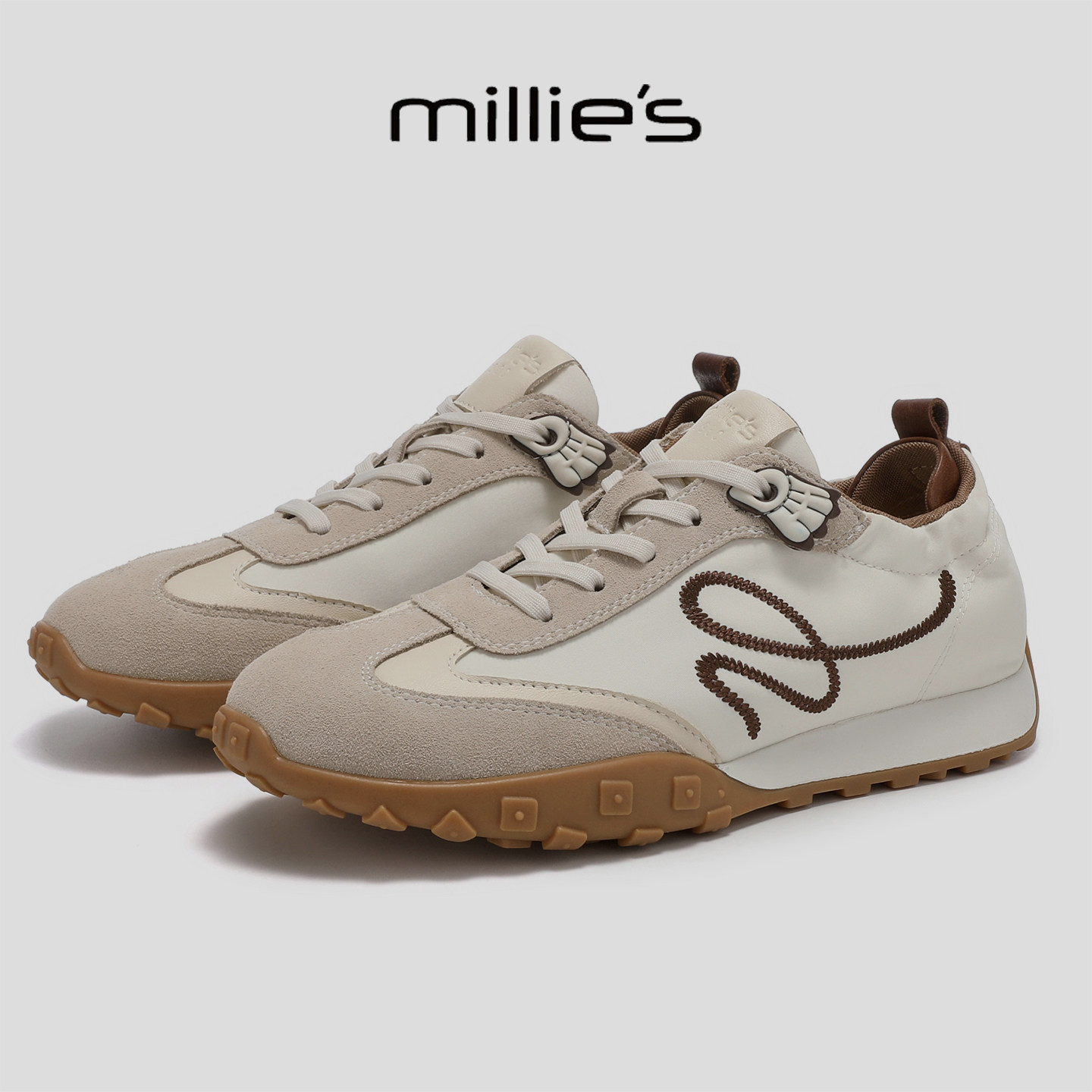 MILLIE'S/妙丽复古德训鞋女交叉系带平底舒适百搭拼色休闲运动鞋,女鞋,穆勒鞋,淘宝优惠券,粉丝福利购,淘宝优惠卷