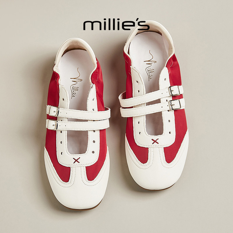 MILLIE'S/妙丽圆头平底时尚百搭舒适透气不累脚休闲玛丽珍鞋女鞋