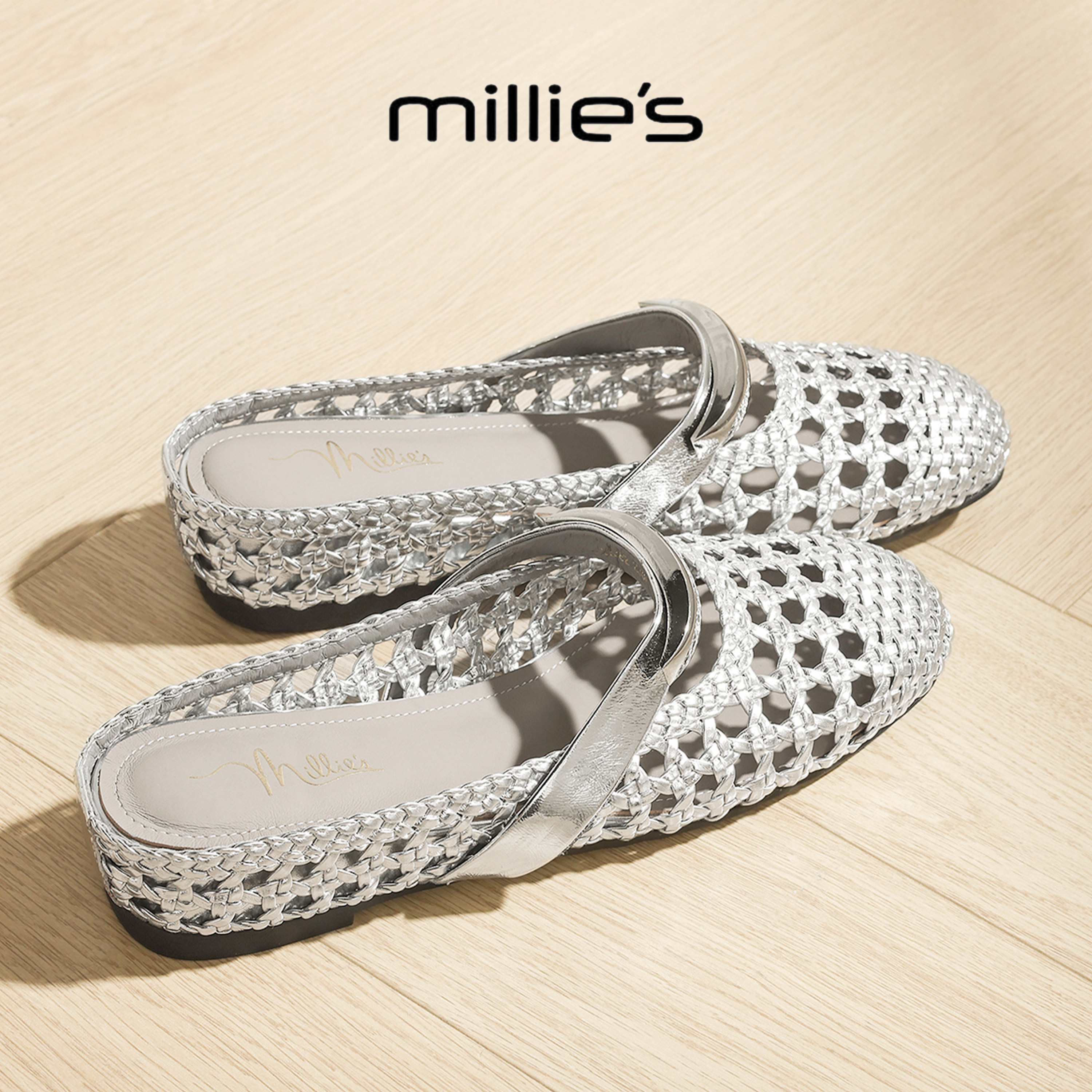 MILLIE'S/妙丽2026新镂空编织包头凉鞋女夏轻便舒适一脚蹬优雅风