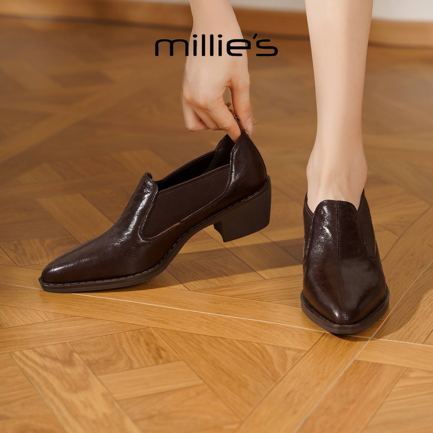 MILLIE'S/妙丽真皮复古单鞋