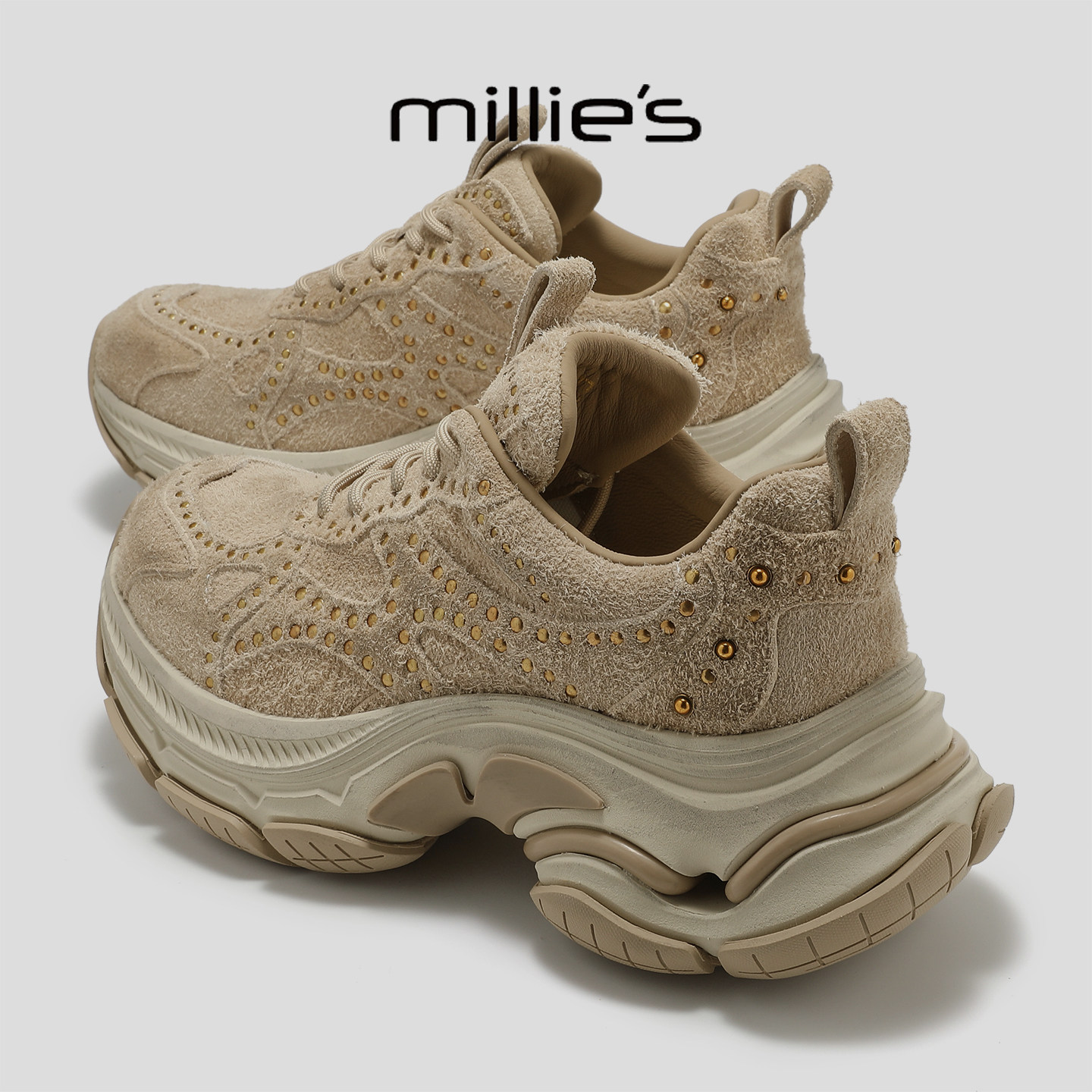 MILLIE'S/妙丽真皮厚底老爹鞋女