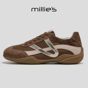 MILLIE'S/妙丽米咖拼色平底休闲运动鞋软底阿甘鞋复古风德训鞋女