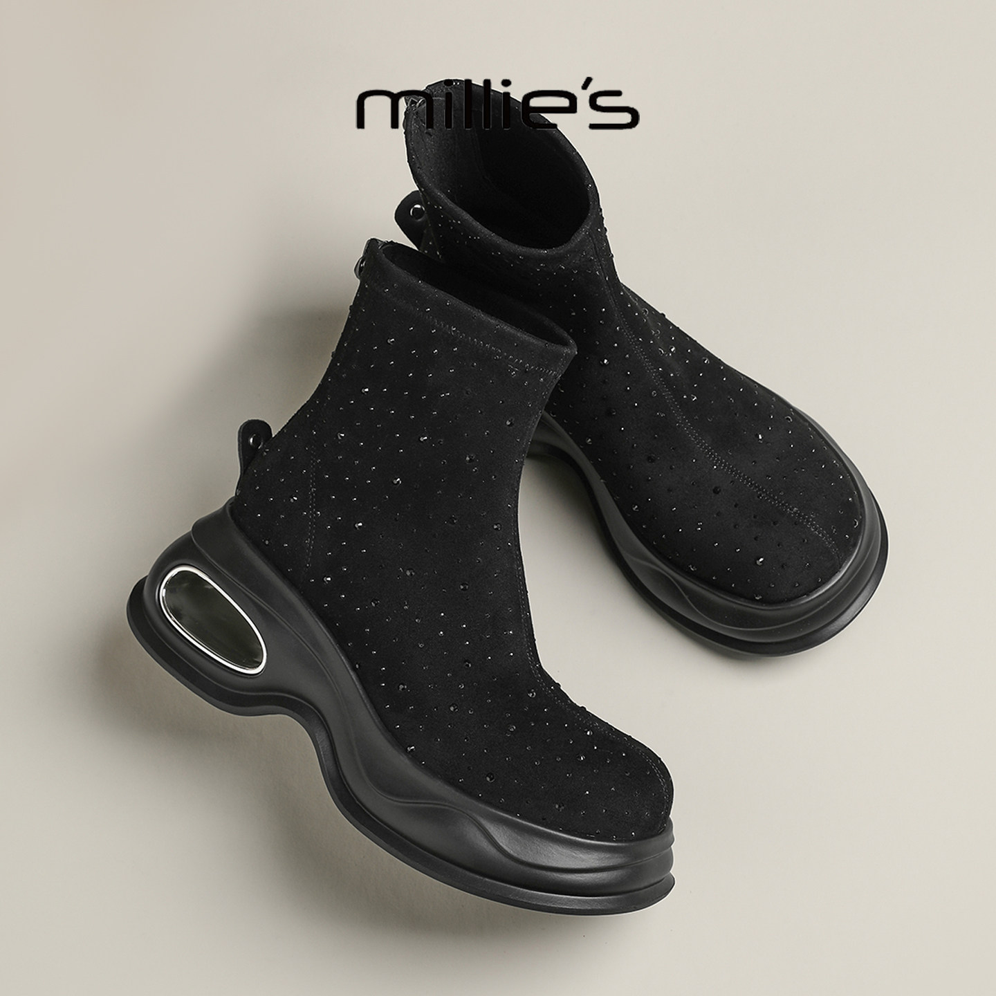 MILLIE'S/妙丽真皮厚底短靴女