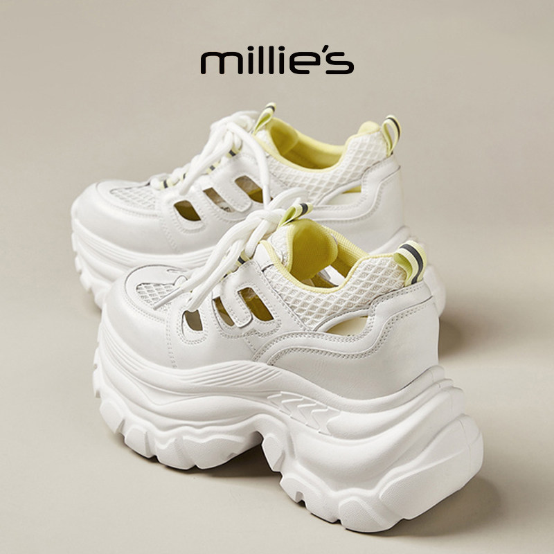 MILLIE'S/妙丽圆头厚底欧美风网面镂空透气时尚休闲百搭老爹鞋女