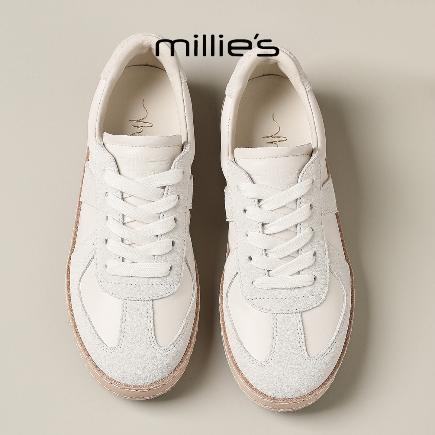 MILLIE'S/妙丽春季爆款不累脚复古德训鞋女平底百搭休闲小白鞋