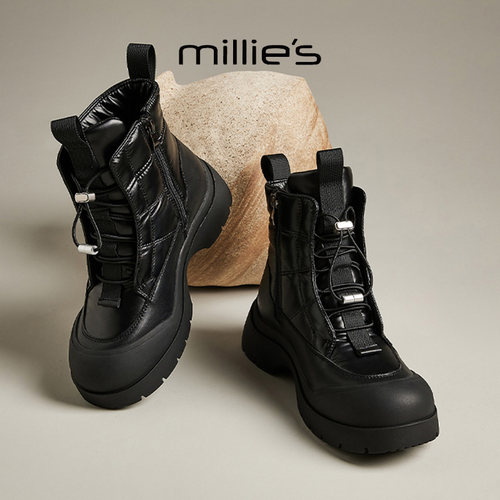 MILLIE'S/妙丽真皮厚底马丁靴女