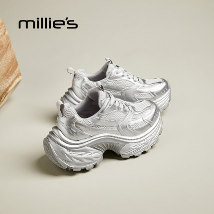 millies妙丽7cm小个子增高女鞋百搭爆款时尚休闲老爹鞋2025新春季