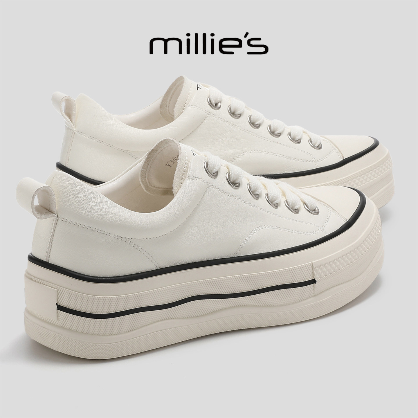 MILLIE'S/妙丽春季新款厚底小白鞋增高板鞋巨好看百搭休闲鞋女鞋