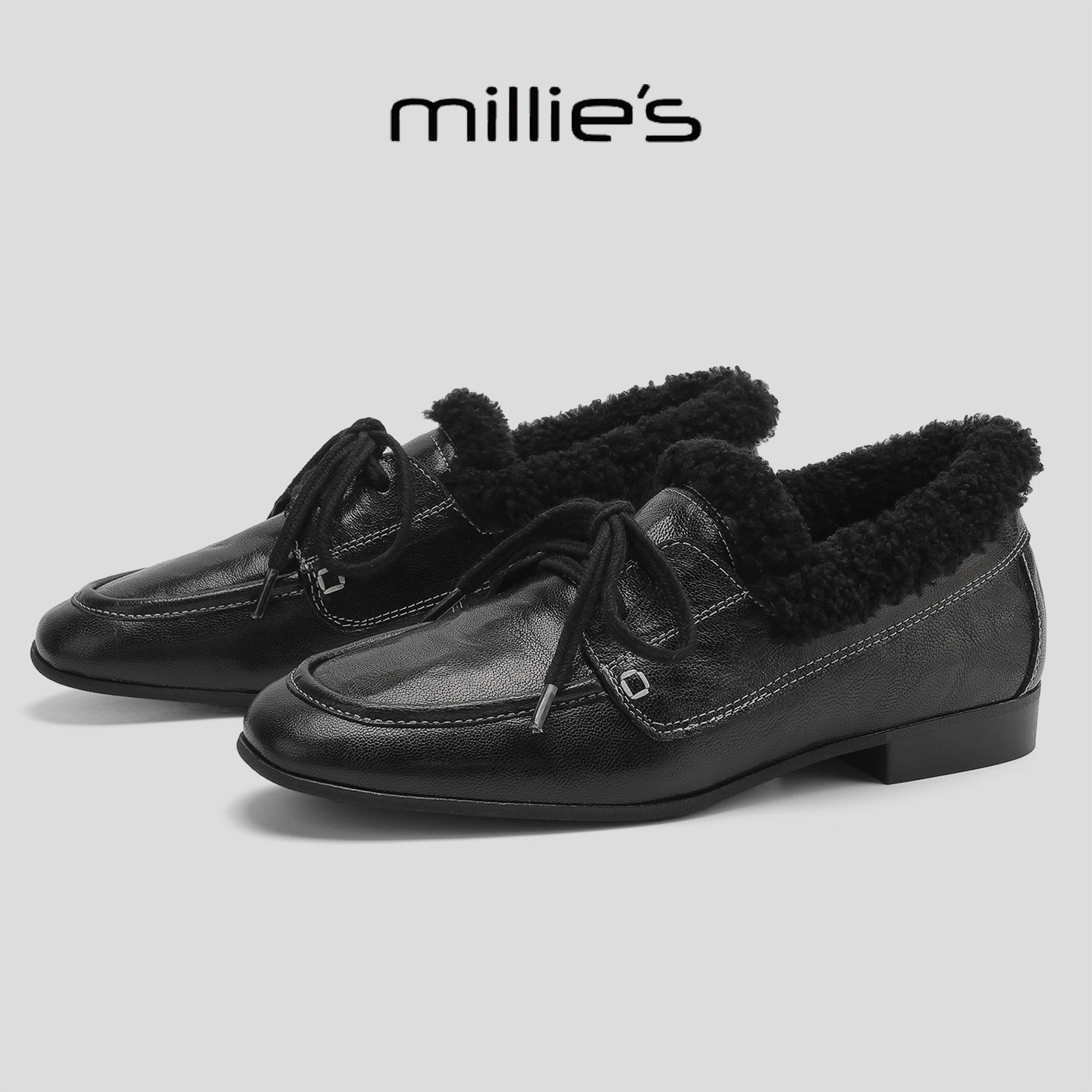MILLIE'S/妙丽新款时尚毛毛单鞋2025冬季加绒保暖一脚蹬乐福鞋女,女鞋,玛丽珍鞋,淘宝优惠券,粉丝福利购,淘宝优惠卷