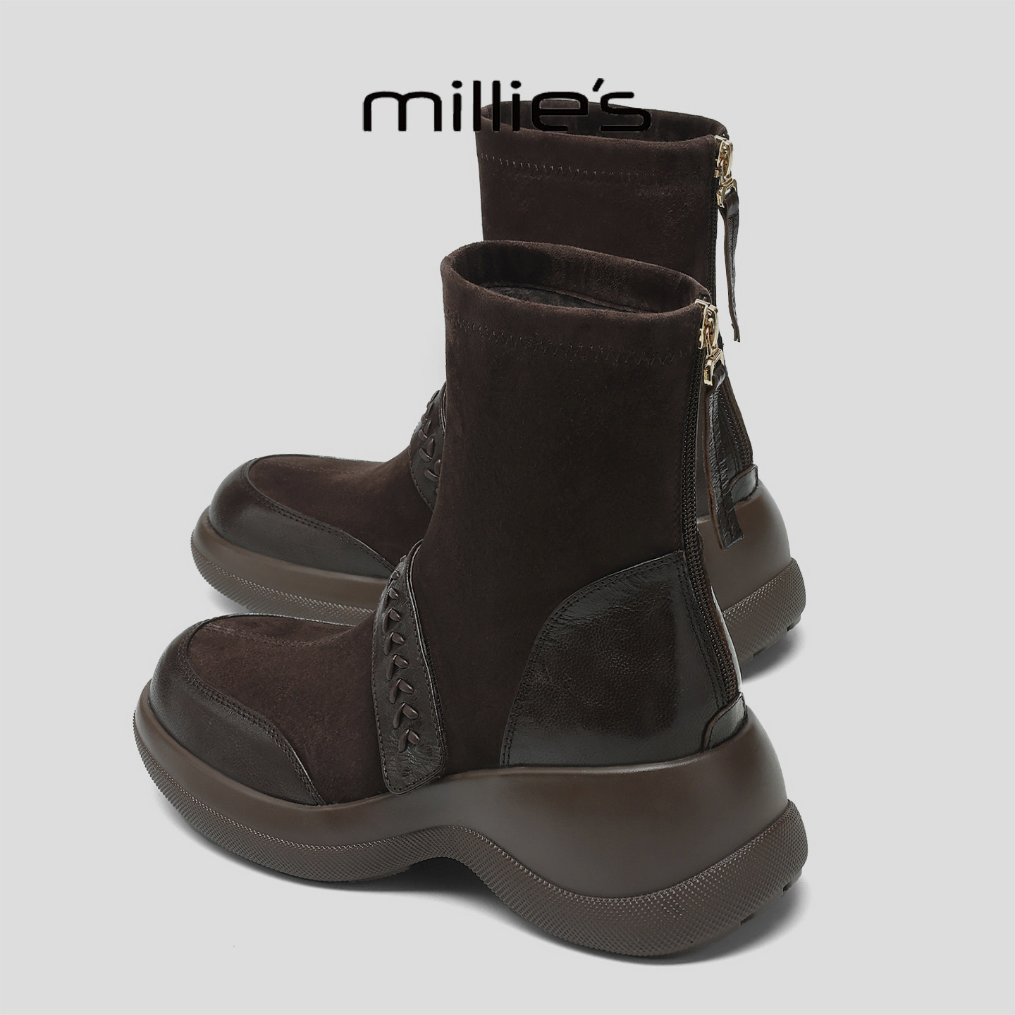 MILLIE'S/妙丽真皮厚底休闲靴