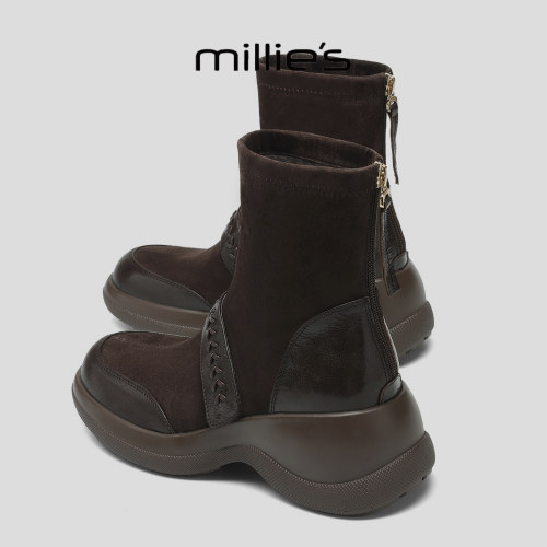 MILLIE'S/妙丽真皮厚底休闲靴