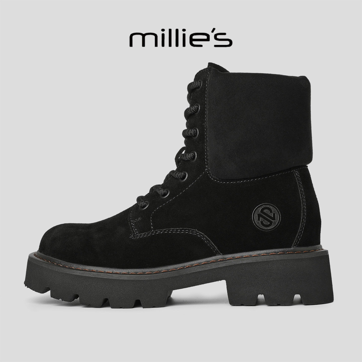 MILLIE'S/妙丽2026新款时尚百搭女士马丁靴厚底增高加绒复古休闲