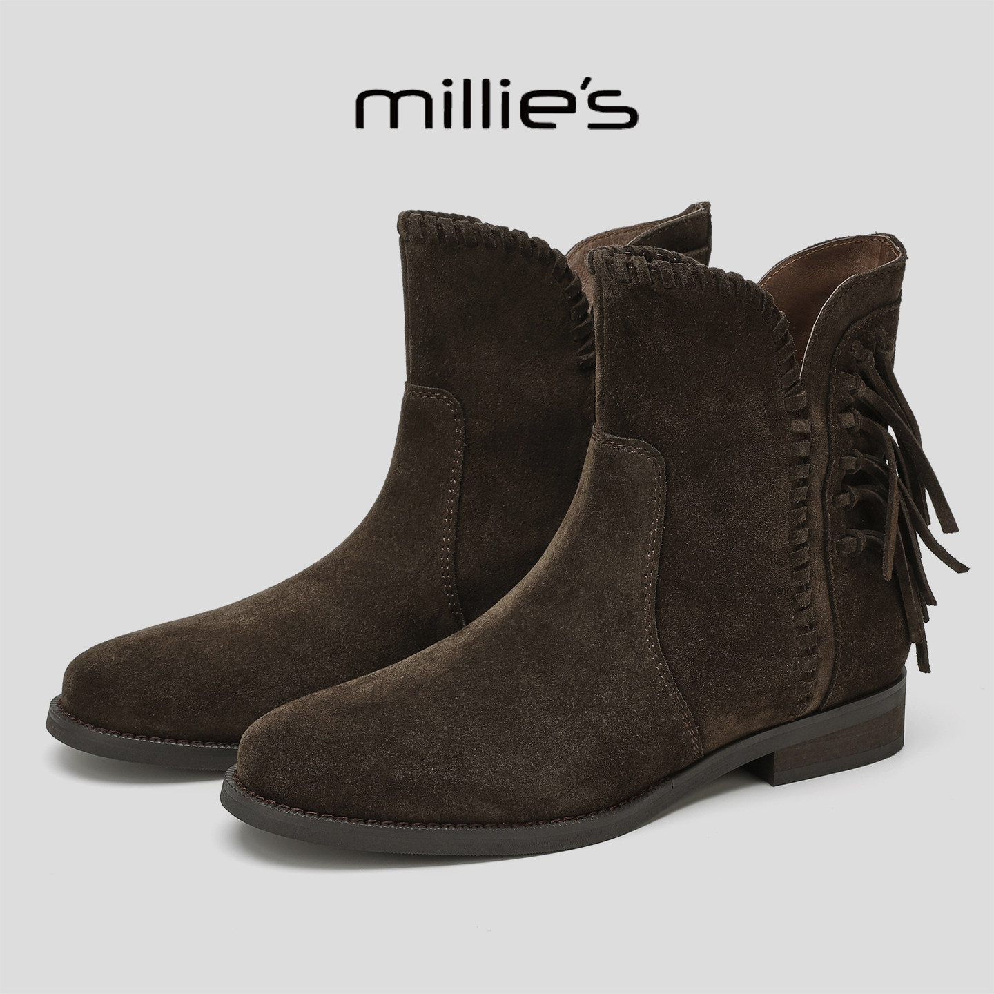 MILLIE'S/妙丽流苏磨砂皮女靴