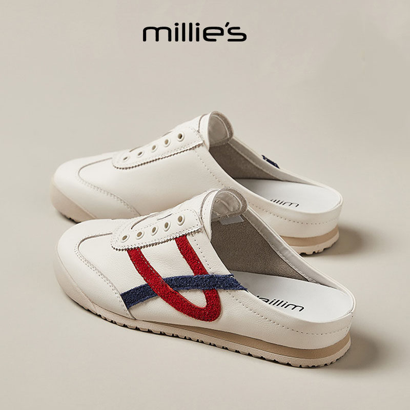 MILLIE'S/妙丽圆头平底复古轻便透气懒人百搭外穿时尚休闲凉鞋女,女鞋,一字带凉鞋,淘宝优惠券,粉丝福利购,淘宝优惠卷