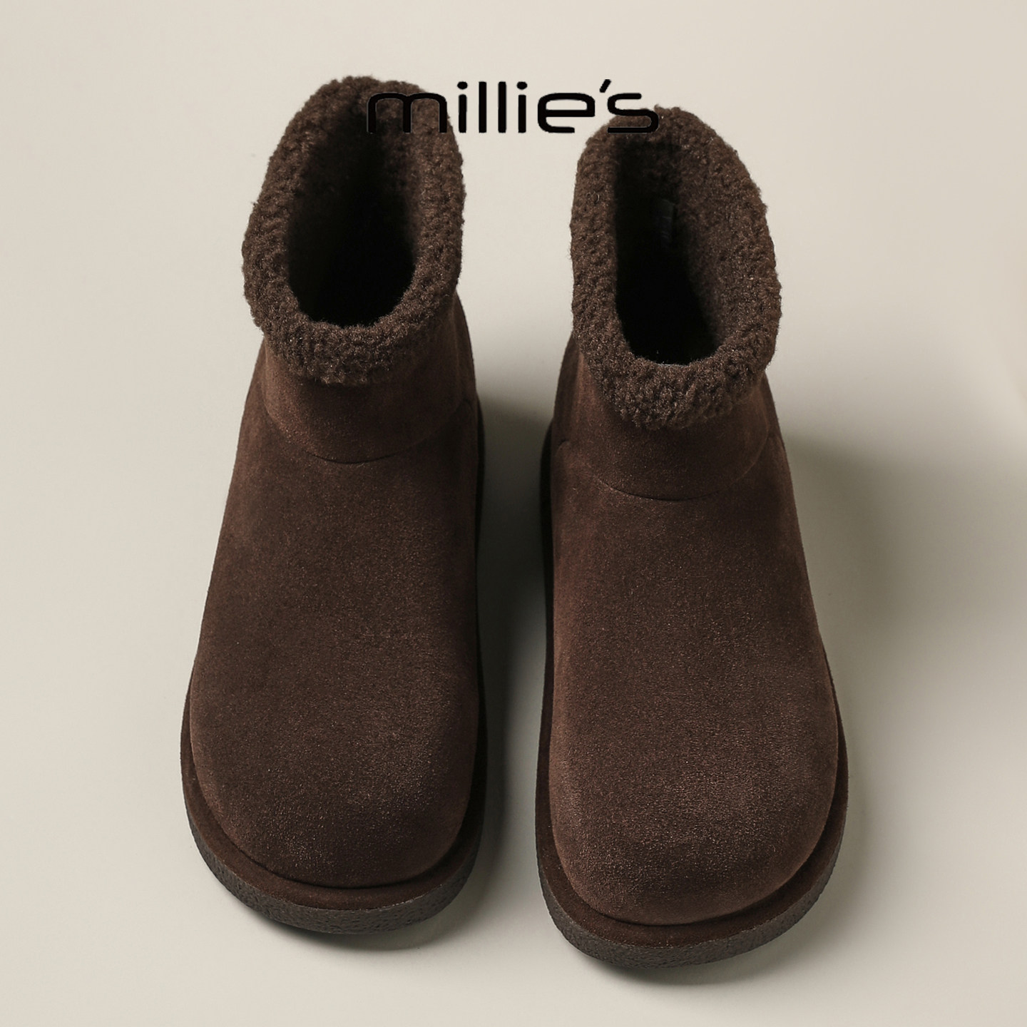 MILLIE'S/妙丽新款冬季加绒保暖棉靴女厚底内增高显瘦气质雪地靴