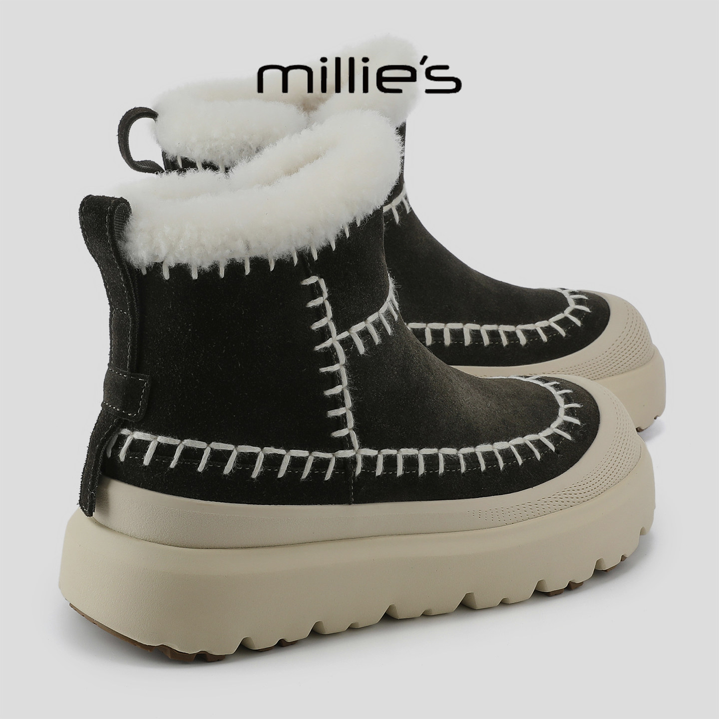 MILLIE'S/妙丽冬季新款加绒保暖雪地靴女厚底毛毛棉靴一脚蹬短靴