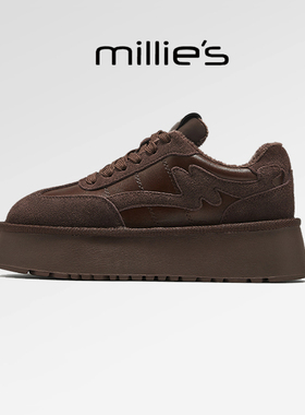 millies妙丽女鞋 美拉德色圆头厚底增高复古设计感加绒板鞋女冬季