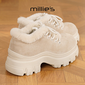 新款 妙丽2025冬季 羊毛绒保暖爆款 勃肯鞋 MILLIE 厚底增高休闲鞋