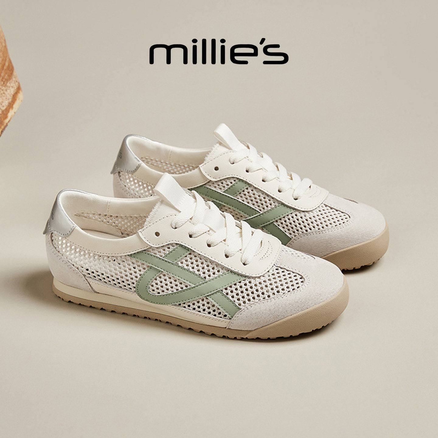 MILLIE'S/妙丽网面德训鞋女新款爆款内增高软底小白鞋休闲运动鞋 - 实物图
