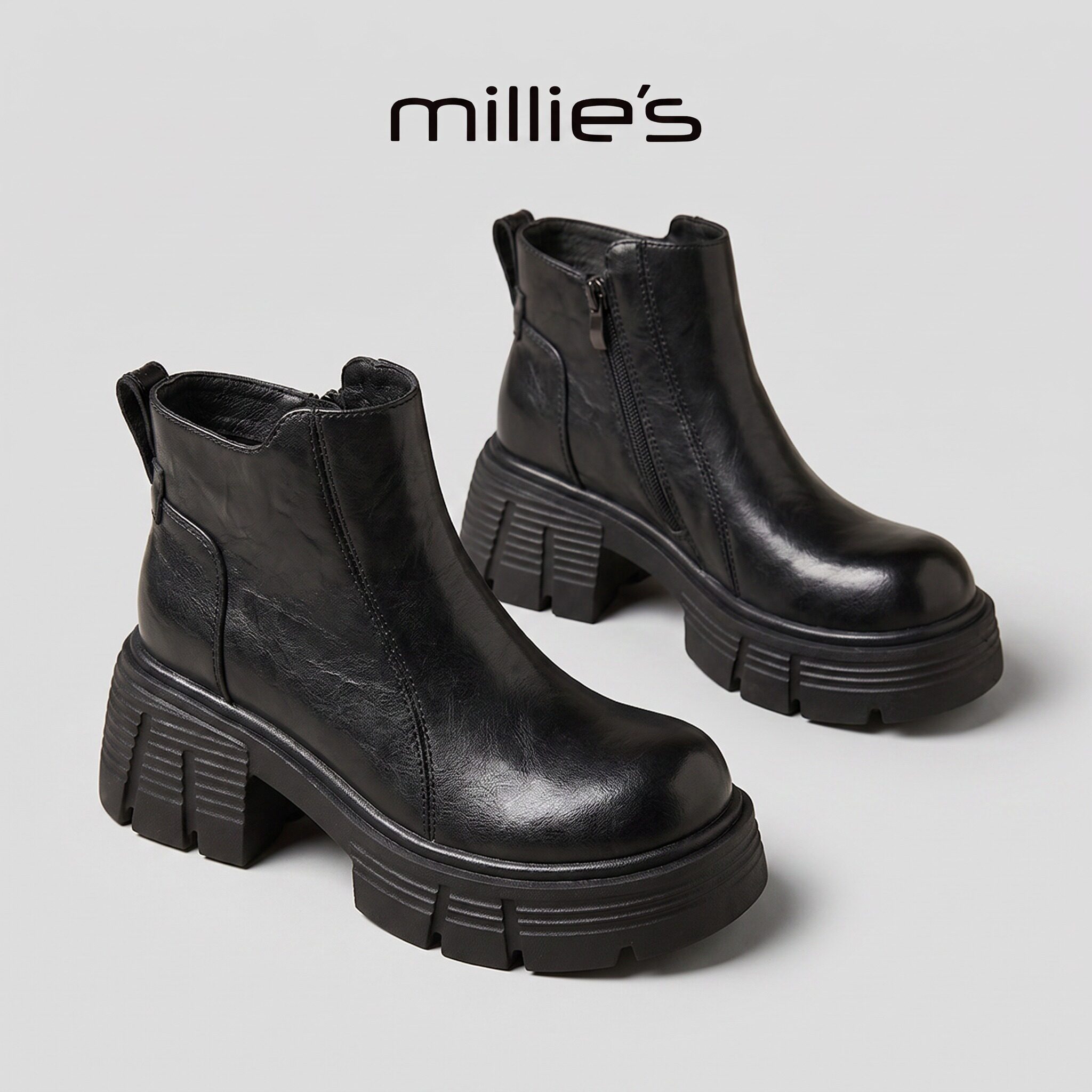 MILLIE'S/妙丽真皮厚底马丁靴