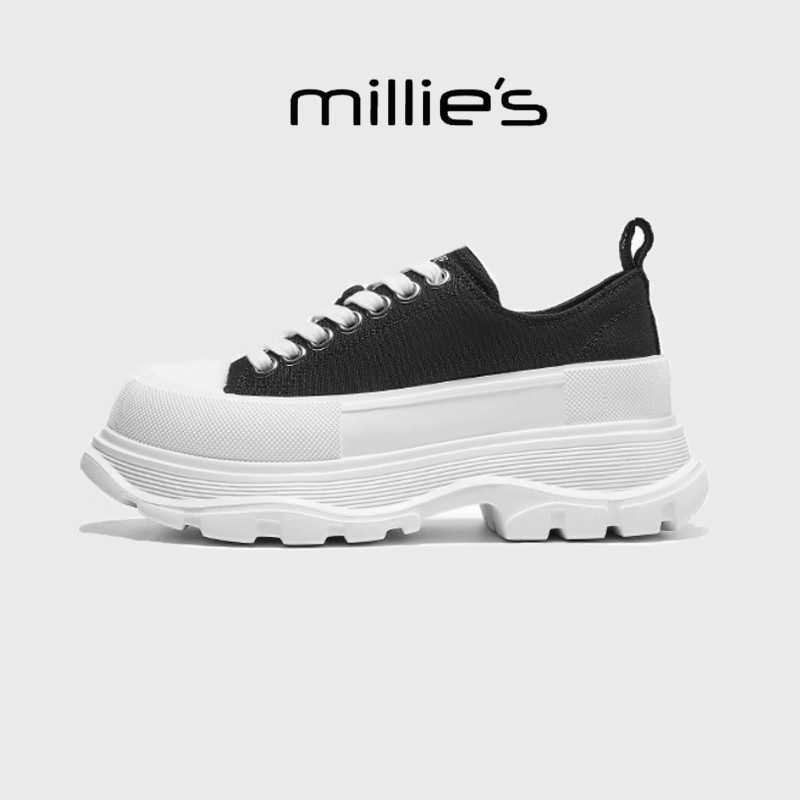 millies妙丽2026春秋新款厚底低帮小个子增高黑白休闲鞋板鞋女鞋