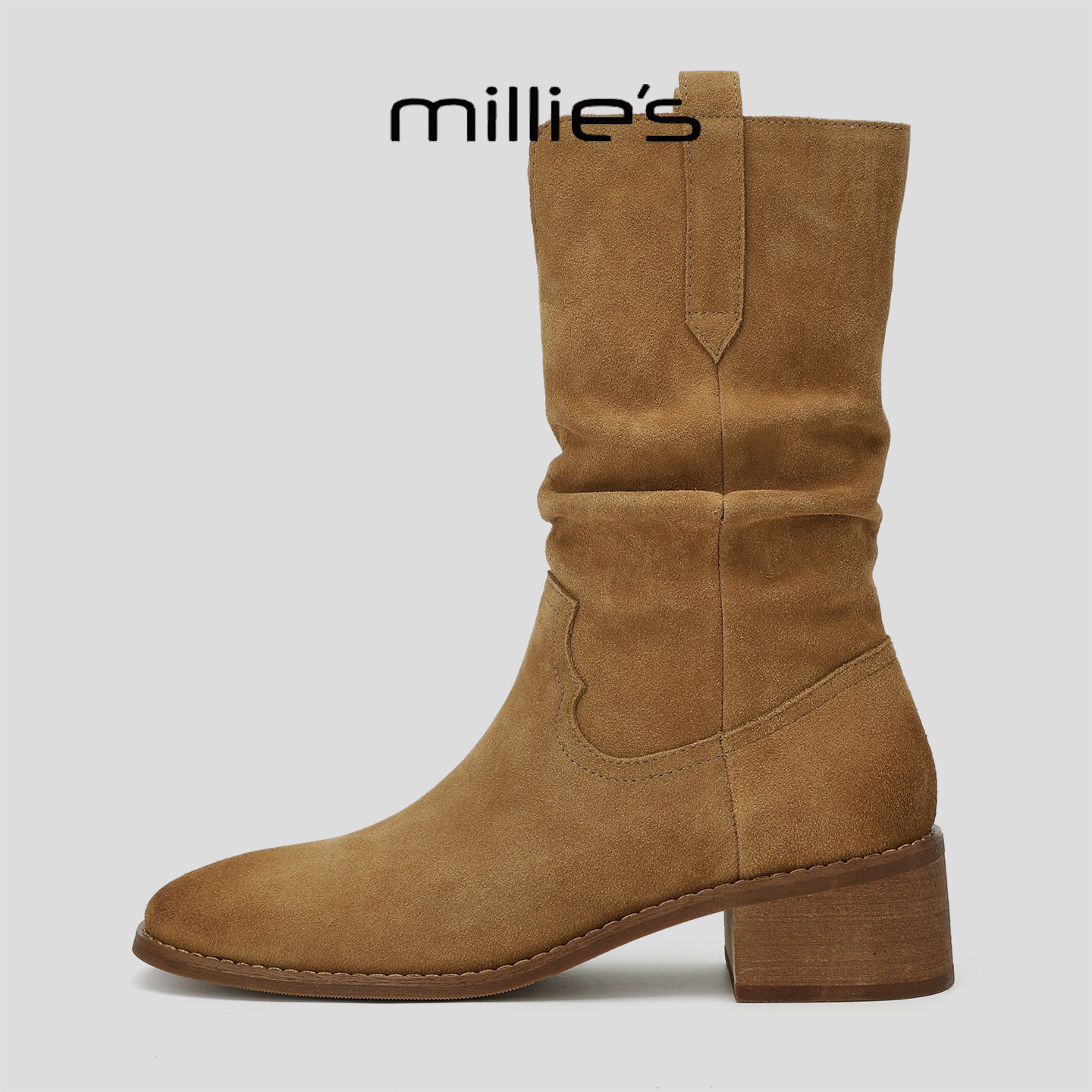 MILLIE'S/妙丽马丁靴女款2026新款美拉德棕色加绒保暖堆堆短靴
