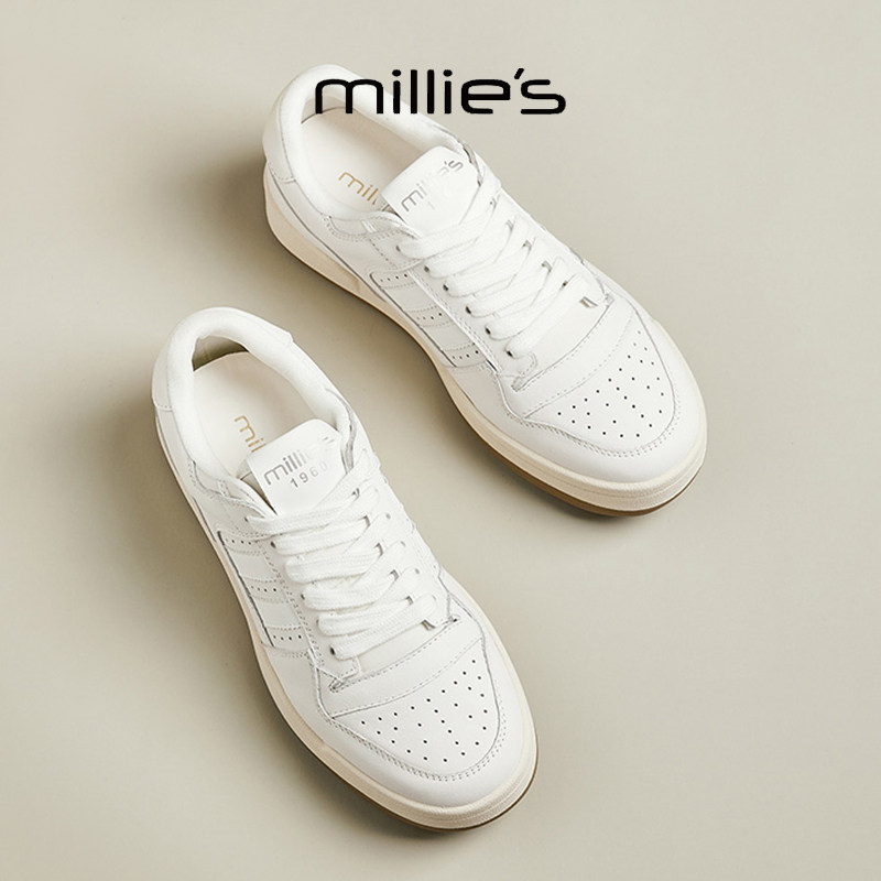 MILLIE'S/妙丽真皮厚底小白鞋