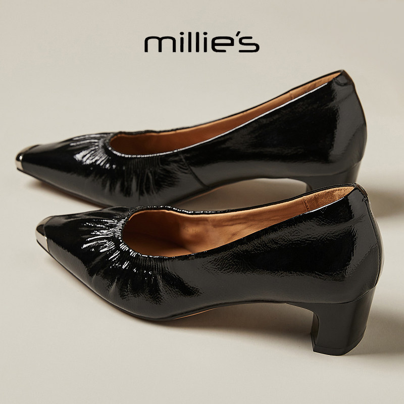 MILLIE'S/妙丽真皮尖头单鞋女