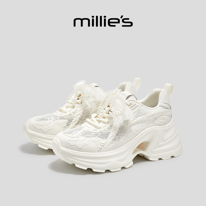 MILLIE'S/妙丽圆头厚底潮牌设计仙女气质风绝美珠花时尚休闲鞋女
