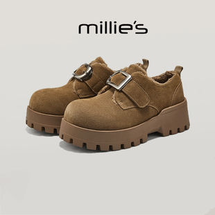 MILLIE'S/妙丽官方厚底复古小众设计感时尚保暖休闲浅口单鞋冬季
