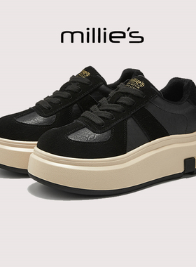 millies妙丽2025冬季新款圆头厚底增高美拉德色加绒休闲板鞋女鞋