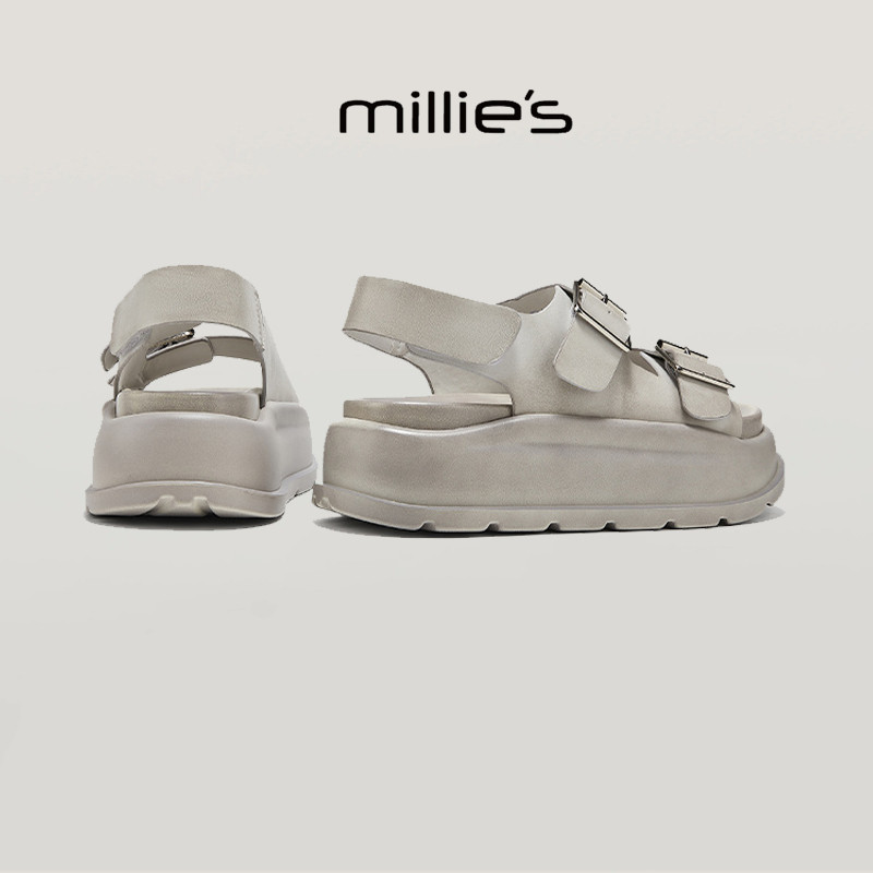 MILLIE'S/妙丽露趾厚底凉鞋 增高小个子女鞋夏季新款做旧百搭拖鞋