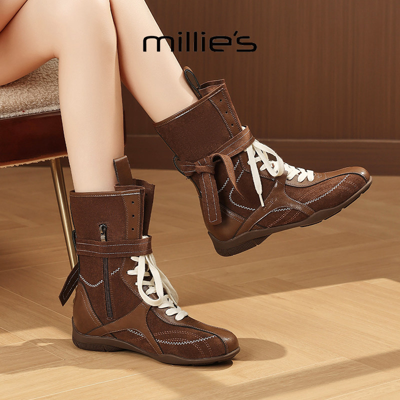 MILLIE'S/妙丽真皮厚底马丁靴