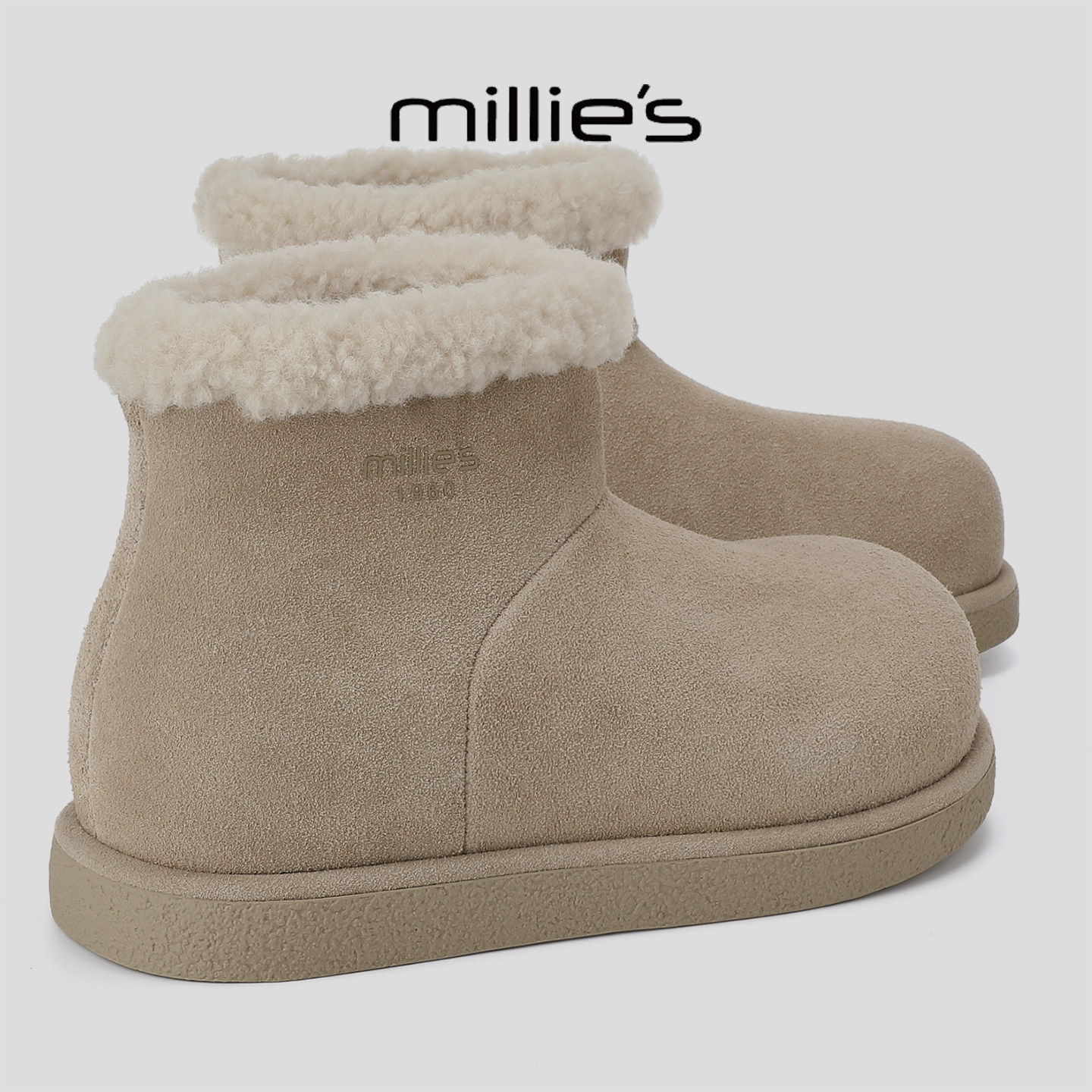 MILLIE'S/妙丽2026新款加绒保暖博肯棉靴休闲厚底内增高显瘦短靴