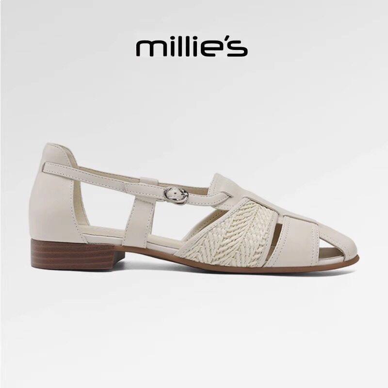 MILLIE'S/妙丽真皮编织凉鞋女