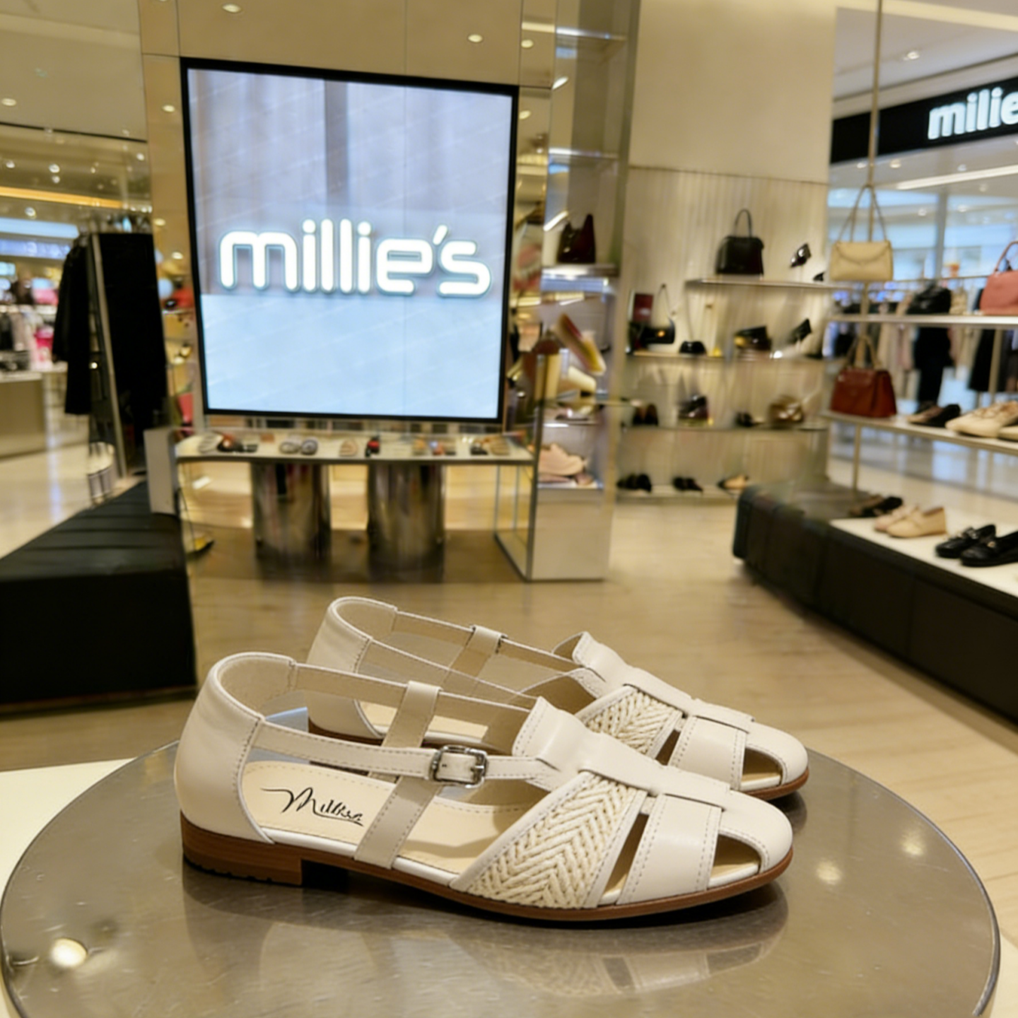 MILLIE'S/妙丽2026专柜新款镂空凉鞋户外通勤休闲低跟编织单鞋女
