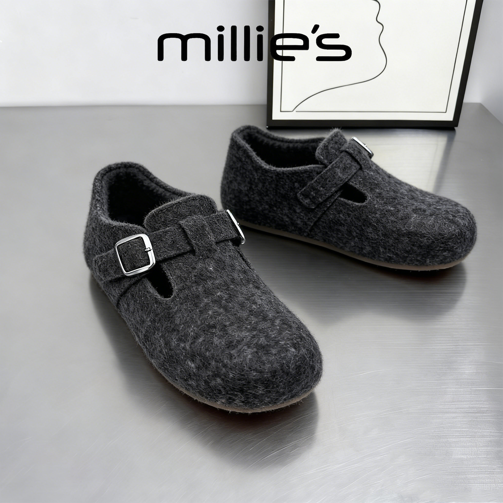 MILLIE'S/妙丽毛绒勃肯鞋女平底一脚蹬舒适软底加绒保暖毛毛鞋,女鞋,穆勒鞋,淘宝优惠券,粉丝福利购,淘宝优惠卷