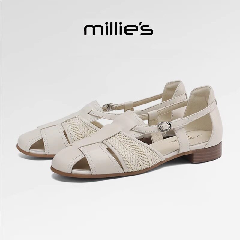 MILLIE'S/妙丽真皮平底凉鞋女