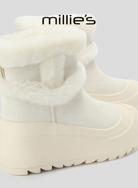 MILLIE'S/妙丽新款加绒保暖雪地靴白色巨好看增高显瘦毛毛短靴