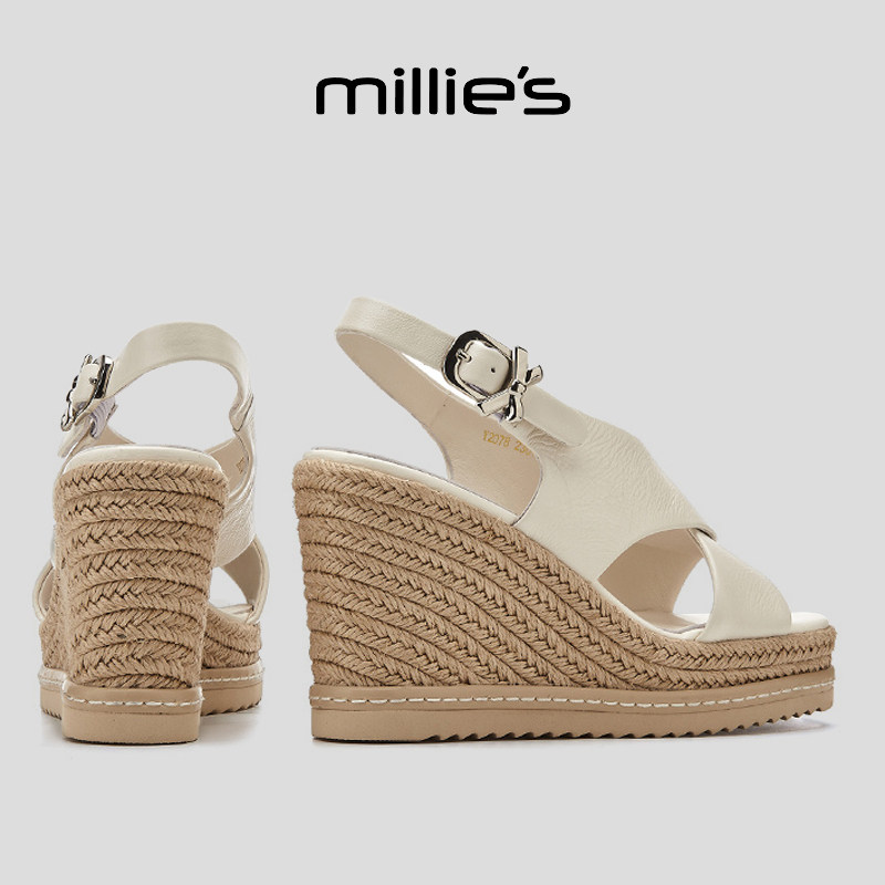 MILLIE'S/妙丽方头平底法式优雅气质百搭时尚舒适罗马厚底凉鞋女