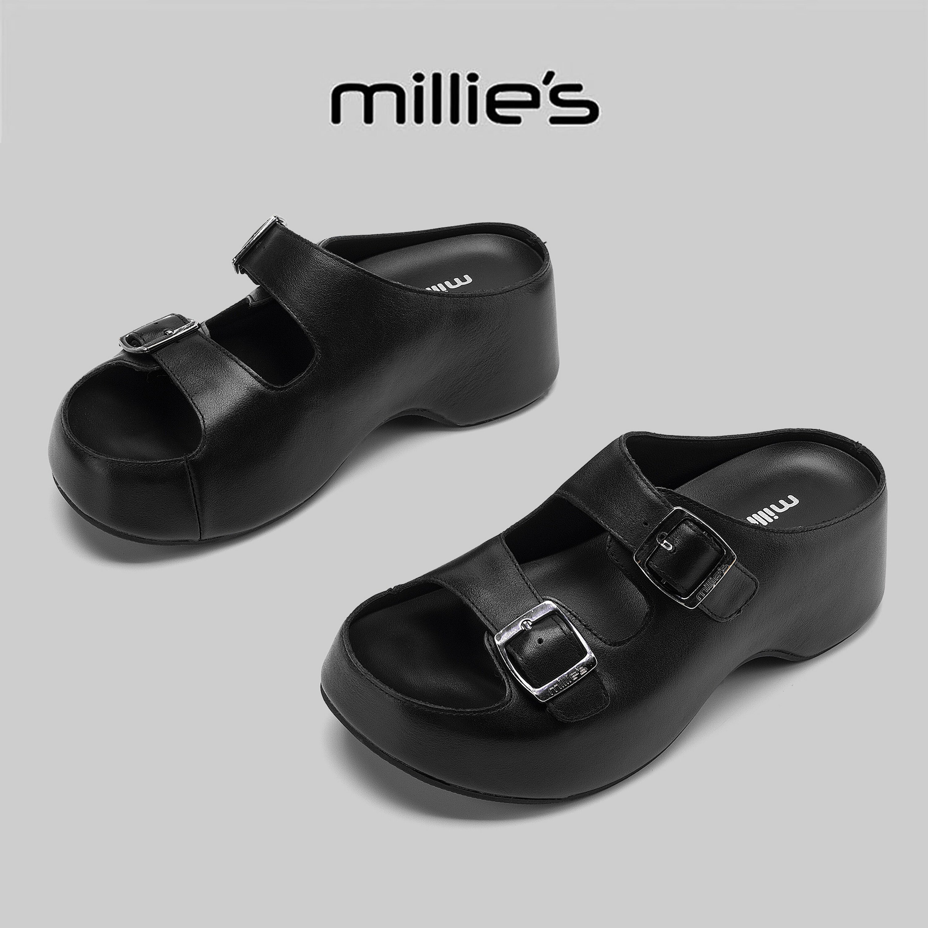 MILLIE'S/妙丽厚底双扣带凉鞋女2026夏季外穿不累脚增高休闲鞋