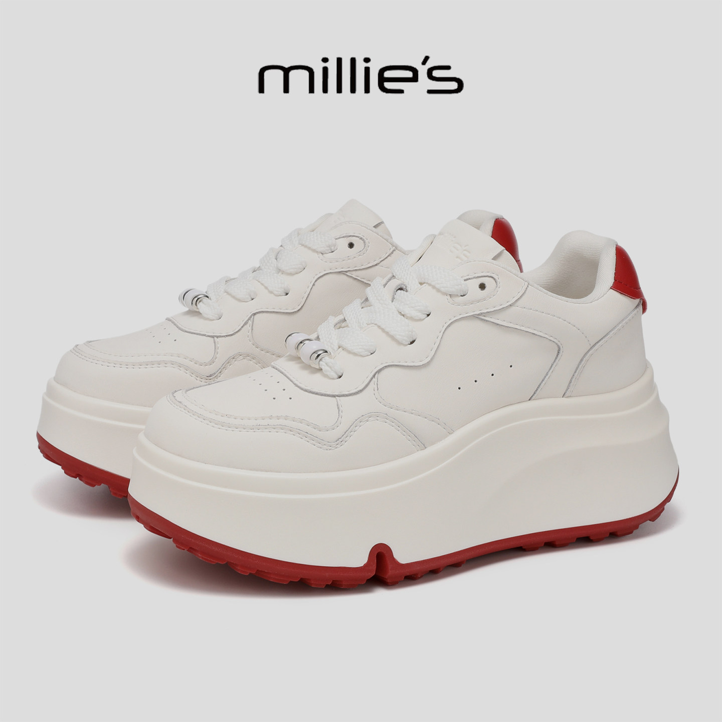 MILLIE'S/妙丽时尚拼色休闲厚底鞋女增高轻便百搭巨好看运动板鞋