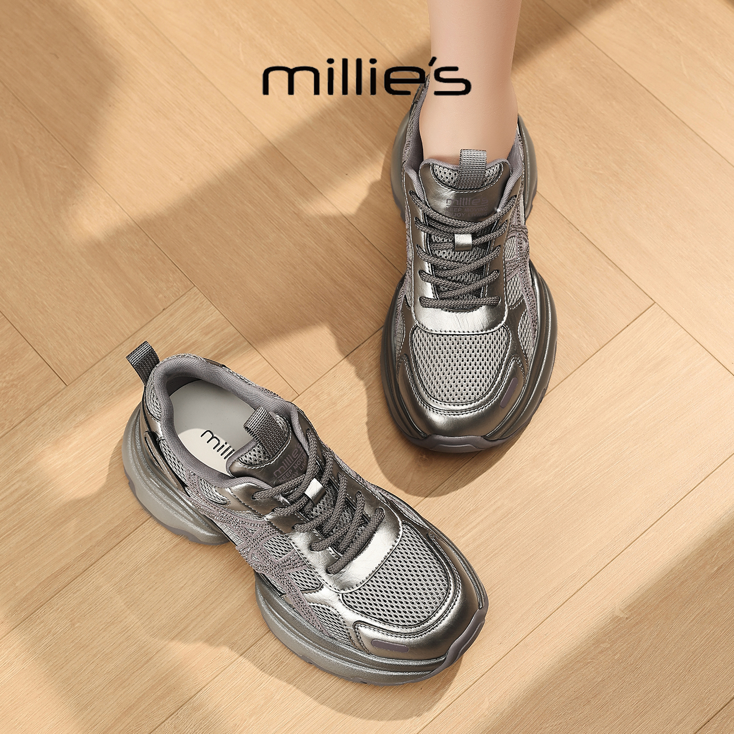 MILLIE'S/妙丽2025新款时尚百搭休闲鞋阔腿裤搭配的鞋子