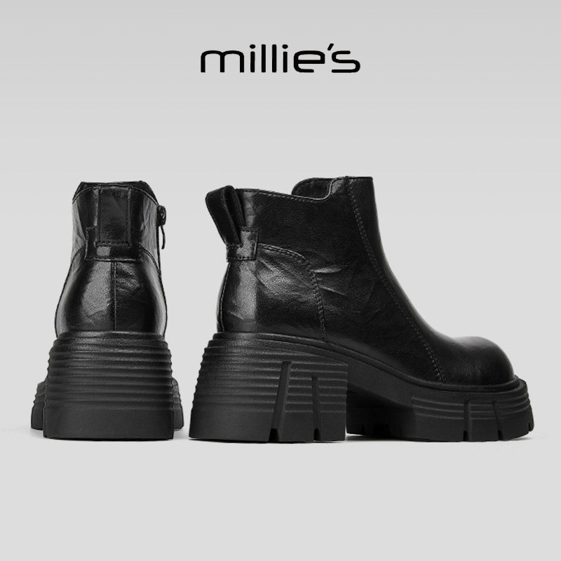 MILLIE'S/妙丽真皮厚底马丁靴
