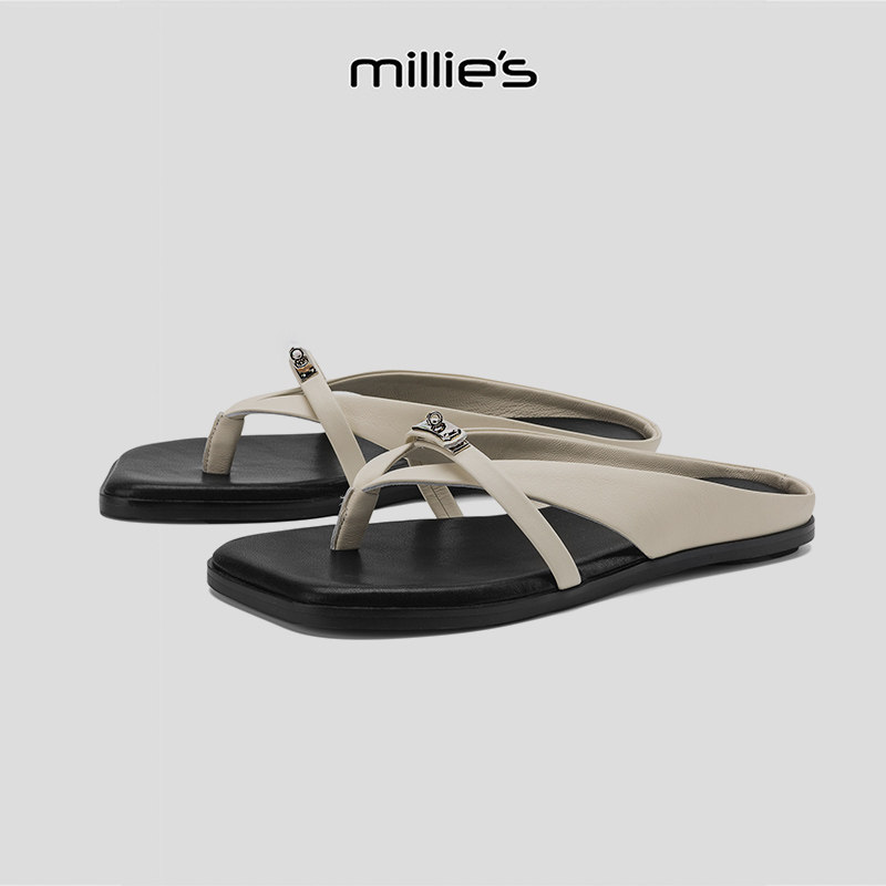 MILLIE'S/妙丽2026夏季套脚时尚女l凉鞋人字拖女生夹脚休闲凉拖鞋