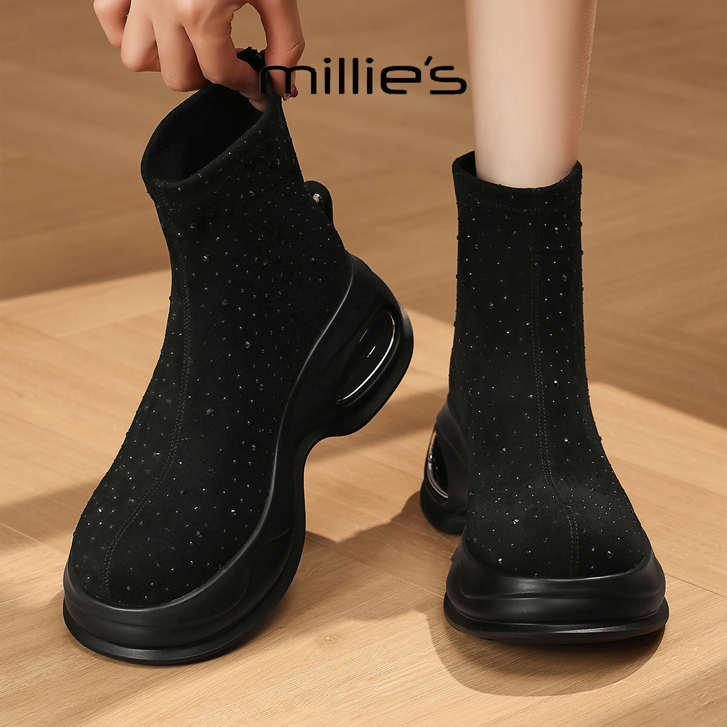 MILLIE'S/妙丽真皮厚底短靴女